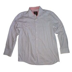 Tattersall London Mens Check Dress Shirt Pink Blue Orange Size 17 34/35